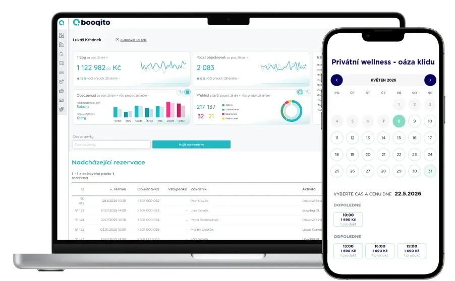 Booqito administrace – přehled rezervací na notebooku a mobilu